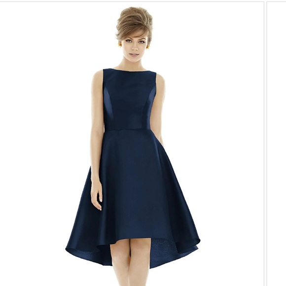 ALFRED SUNG | Dresses | Alfred Sung Bateau Neck Satin High Low Cocktail Dress In Navy | Poshmark ALFRED SUNG | Dresses | Alfred Sung Bateau Neck Satin High Low Cocktail Dress In Navy | Poshmark